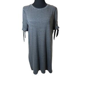 Tacera Women's Striped Short Sleeve Casual Dress With Tie Detail Size M Travel